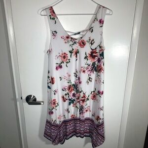 Three Pink Hearts floral handkerchief hem midi dress size M